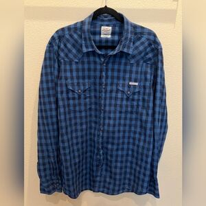 Blue Checkered Pearl Snap Men's Shirt